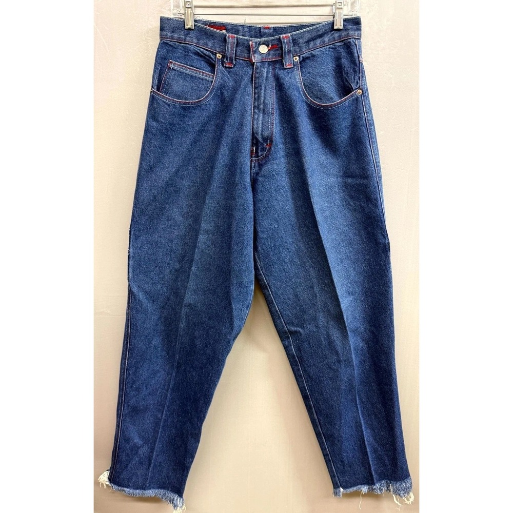 Phat Farm carpenter Jeans Women 30 Blue Denim Hammer Loop Tapered Leg Frayed Hem